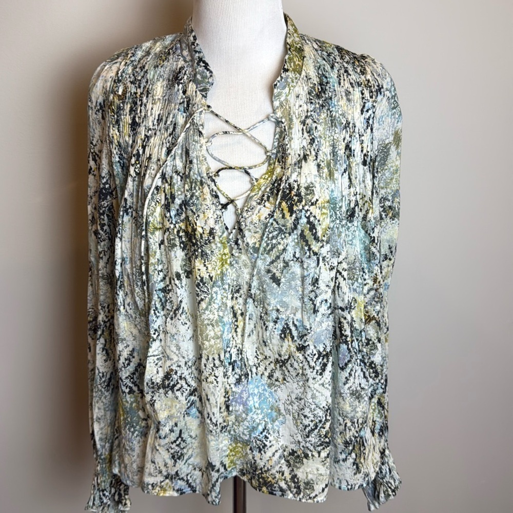 IRO Jeans Calli Printed Smocked Tie Front Blouse Small